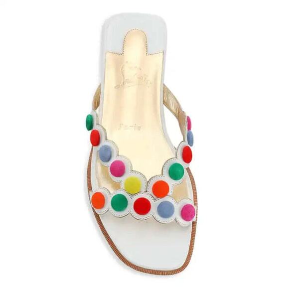 Christian Louboutin Smarta Flat White Multicolor Slide Slip Flip Flop Sandal 40 - Picture 6 of 10